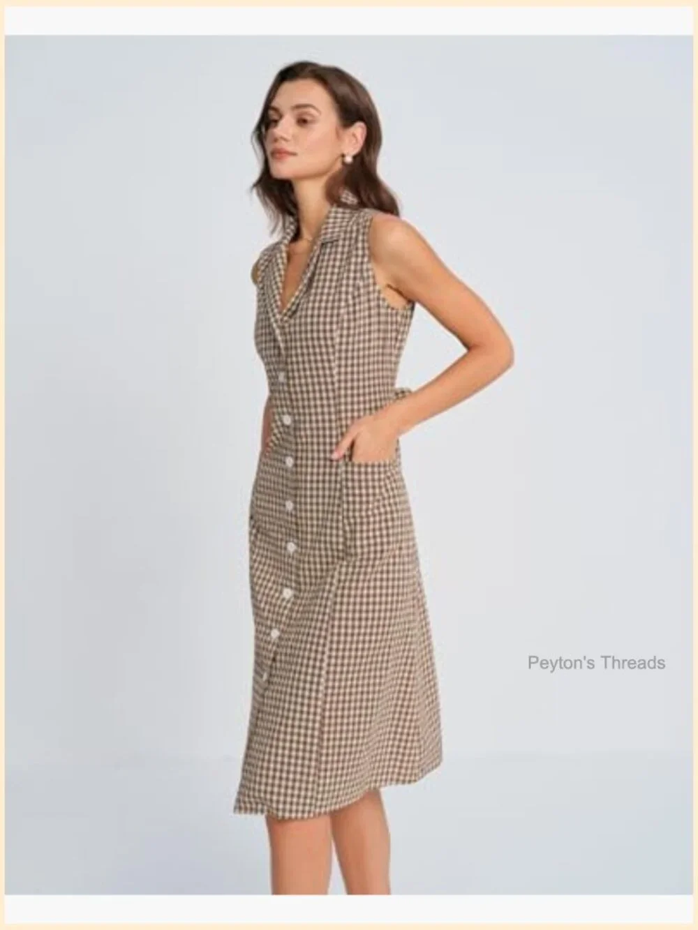 Sleeveless Button Up Plaid Midi A-Line Dress - Picture 3 of 7